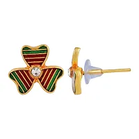 Admier Gold Plated Brass Heartshape Flower design Cz Studded colorful meenakari designer fashion Stud Earrings for girls women(ACER0184)-thumb2