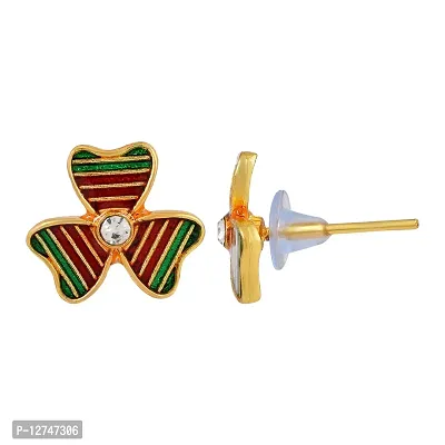 Admier Gold Plated Brass Heartshape Flower design Cz Studded colorful meenakari designer fashion Stud Earrings for girls women(ACER0184)-thumb3