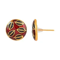 Admier Gold Plated Brass Round shape Leaf design colorful meenakari designer fashion Stud Earrings for girls women(ACER0187)-thumb2