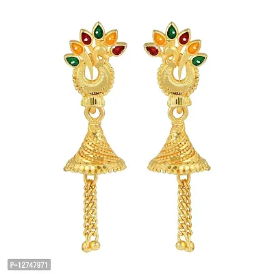 Admier 1 micron Gold plated Brass Peacock Design Meenakari traditional Ethinc Bridal Wedding Jhumka Jhumki for Girl women(ACER0135)-thumb0