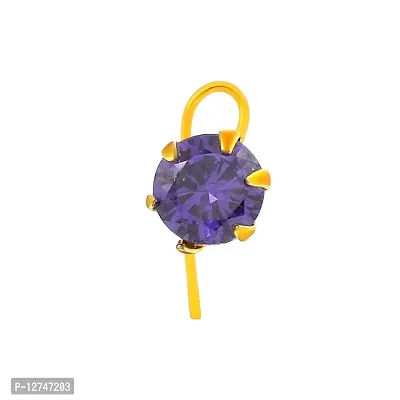Admier Gold plated brass round shape faux amethyst cz fashion nose pin for girls women(ACNT0141)