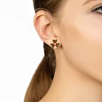 Admier Gold Plated Brass Heartshape Flower design Cz Studded colorful meenakari designer fashion Stud Earrings for girls women(ACER0184)-thumb3