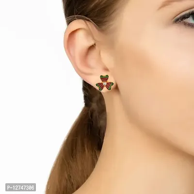 Admier Gold Plated Brass Heartshape Flower design Cz Studded colorful meenakari designer fashion Stud Earrings for girls women(ACER0184)-thumb4