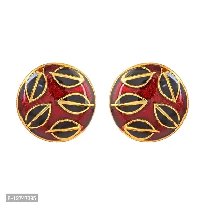Admier Gold Plated Brass Round shape Leaf design colorful meenakari designer fashion Stud Earrings for girls women(ACER0187)