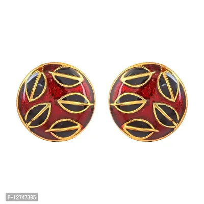 Admier Gold Plated Brass Round shape Leaf design colorful meenakari designer fashion Stud Earrings for girls women(ACER0187)-thumb0