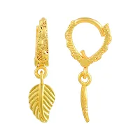 Admier Gold Plated Brass Leaf Design Hanging Hoop Bali Fashion Earrings for girl women(ACER0198)-thumb1