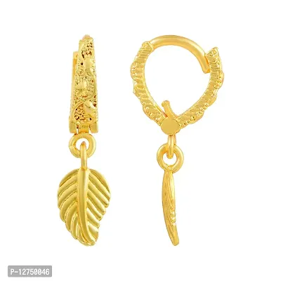 Admier Gold Plated Brass Leaf Design Hanging Hoop Bali Fashion Earrings for girl women(ACER0198)-thumb2