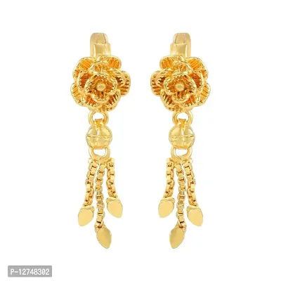 Admier Gold Plated Brass Rose Design cutwork small and cute Hoop Bali Fashion Earrings for Girls Women(ACER0169)