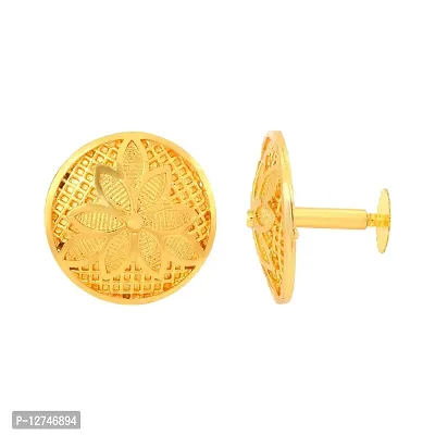 Admier Gold Plated Brass Round Design flower cutwork fashion Stud Earrings For Girls Women.(ACER0244)-thumb2