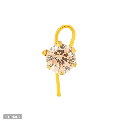 Admier Gold plated brass round shape faux diamond cz fashion nose pin for girls women(ACNT0144)
