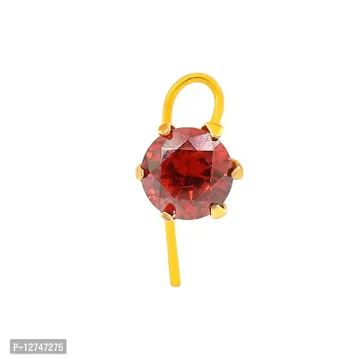Admier Gold plated brass round shape faux red ruby cz fashion nose pin for girls women(ACNT0143)