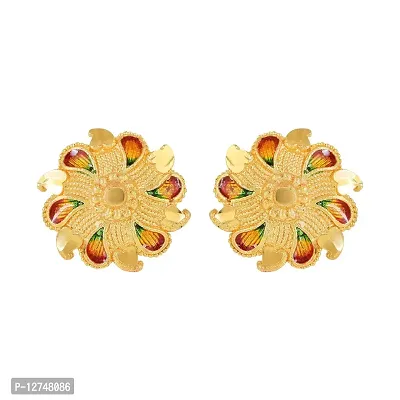 Admier Gold Plated Brass Flower Design raswara work Meenakari Handmade Stud Earrings For Girls Women(ACER0144)