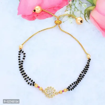 ADMIER Gold plated Flower design cz studded beaded Mangalsutra Bracelet For Girls Women(ACBL0133)-thumb3