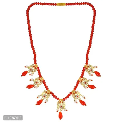 ADMIER gold plated 7 teeka hanging cz studded with red beaded Maharashtrian Thusi traditional necklace bridal mangalsutra for women(ACMS0128)