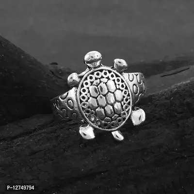 ADMIER Feng Shui Brass Antique silverplated Turtle Kachua Tortoise Finger Ring for Women-thumb2