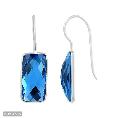 ADMIER Silverplated rectangular shape blue topaz crystal stone fashion stud earrings for girls women(ACER0327)-thumb2