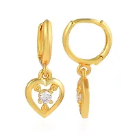 ADMIER Gold Plated Brass heartshape hanging cz studded fashion Hoop Bali Earrrings For Girl Women(ACER0319)-thumb2