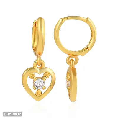 ADMIER Gold Plated Brass heartshape hanging cz studded fashion Hoop Bali Earrrings For Girl Women(ACER0319)-thumb3