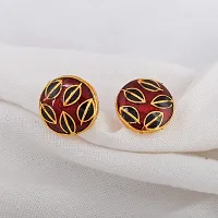 Admier Gold Plated Brass Round shape Leaf design colorful meenakari designer fashion Stud Earrings for girls women(ACER0187)-thumb1