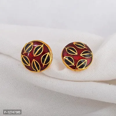 Admier Gold Plated Brass Round shape Leaf design colorful meenakari designer fashion Stud Earrings for girls women(ACER0187)-thumb2