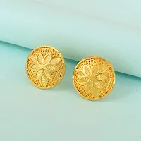 Admier Gold Plated Brass Round Design flower cutwork fashion Stud Earrings For Girls Women.(ACER0244)-thumb3