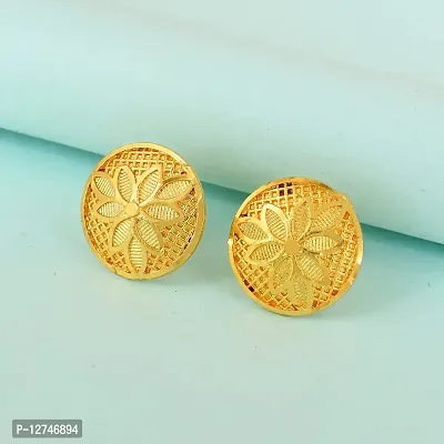 Admier Gold Plated Brass Round Design flower cutwork fashion Stud Earrings For Girls Women.(ACER0244)-thumb4