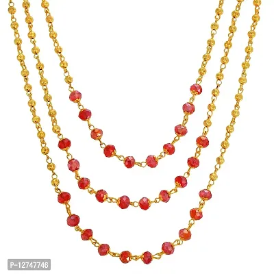 Admier gold plated brass beads ball with red crystal three layer choker necklace for women girls latest fashion-thumb2