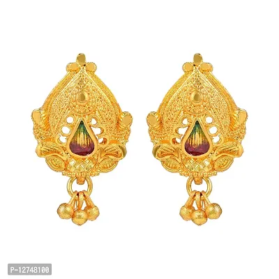 Admier Gold Plated Brass Leaf Design raswara work Meenakari Handmade Stud Earrings For Girls Women(ACER0137)