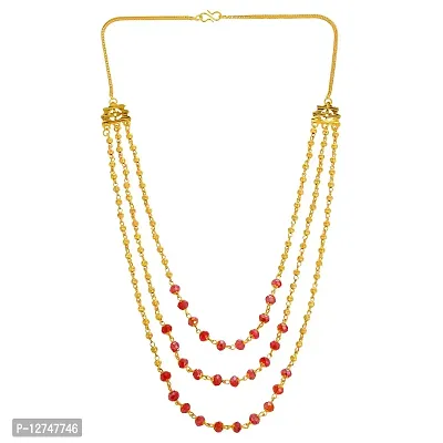 Admier gold plated brass beads ball with red crystal three layer choker necklace for women girls latest fashion-thumb0