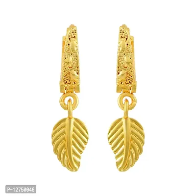 Admier Gold Plated Brass Leaf Design Hanging Hoop Bali Fashion Earrings for girl women(ACER0198)