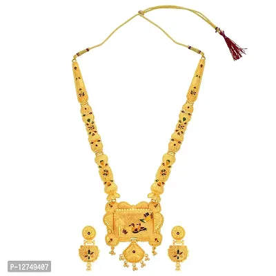 ADMIER Gold Plated floral design Hand Meena Mangalsutra Tanmaniya nallapusalu Earring Set For Women and Girls(ACMS0146)-thumb0