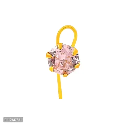 Admier Gold plated brass round shape faux pink diamond cz fashion nose pin for girls women(ACNT0142)-thumb0