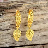 Admier Gold Plated Brass Leaf Design Hanging Hoop Bali Fashion Earrings for girl women(ACER0198)-thumb3