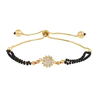 ADMIER Gold plated Flower design cz studded beaded Mangalsutra Bracelet For Girls Women(ACBL0133)-thumb3