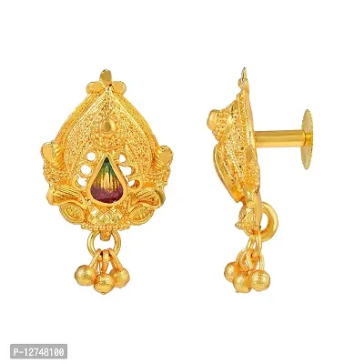 Admier Gold Plated Brass Leaf Design raswara work Meenakari Handmade Stud Earrings For Girls Women(ACER0137)-thumb2