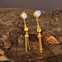 Admier Gold Plated Brass Round Shape CZ Studded with ball drop stud Cum Dangle Earrings For Girls Women.(ACER0281)-thumb1