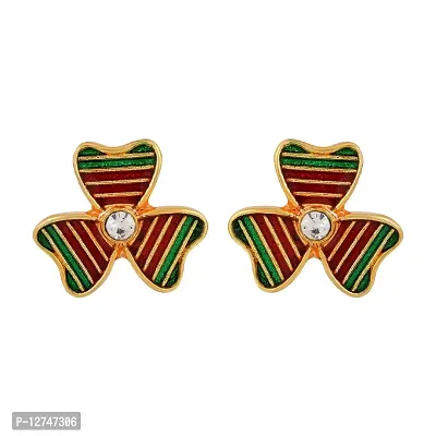 Admier Gold Plated Brass Heartshape Flower design Cz Studded colorful meenakari designer fashion Stud Earrings for girls women(ACER0184)-thumb0