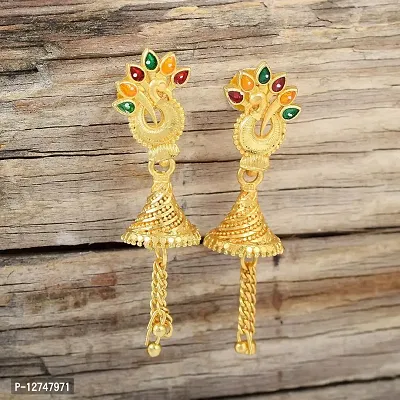 Admier 1 micron Gold plated Brass Peacock Design Meenakari traditional Ethinc Bridal Wedding Jhumka Jhumki for Girl women(ACER0135)-thumb4