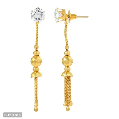 Admier Gold Plated Brass Round Shape CZ Studded with ball drop stud Cum Dangle Earrings For Girls Women.(ACER0281)-thumb3