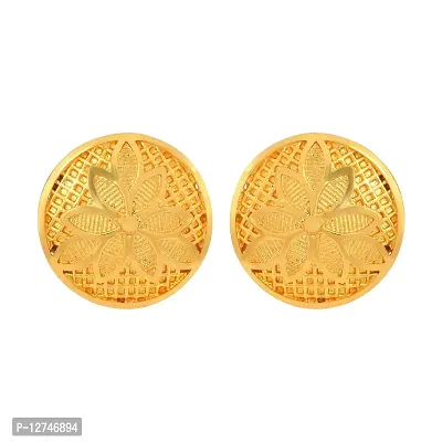 Admier Gold Plated Brass Round Design flower cutwork fashion Stud Earrings For Girls Women.(ACER0244)