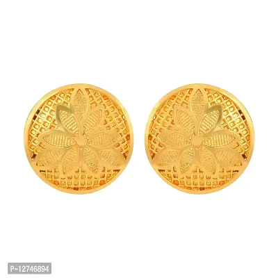 Admier Gold Plated Brass Round Design flower cutwork fashion Stud Earrings For Girls Women.(ACER0244)-thumb0