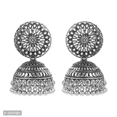 Admier oxidised silver plated brass antique finish raswara work fashion traditional jhumka jhumki earrings for girl women(ACER0305)