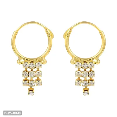 Admier Gold Plated Brass Round design White Cz Studded Hoop Bali Fashion Earrings for Girls Women(ACER0174)