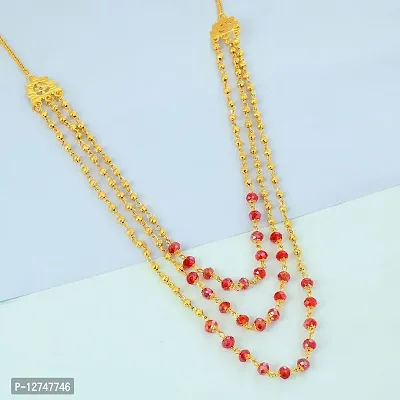 Admier gold plated brass beads ball with red crystal three layer choker necklace for women girls latest fashion-thumb4