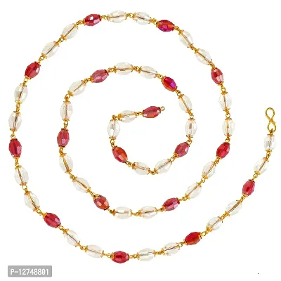 Admier gold plated brass gold capped faux red and white crystal long bead fashionable chain necklace for men women(ACNK0120)-thumb0