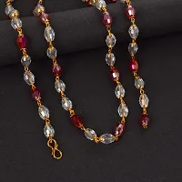 Admier gold plated brass gold capped faux red and white crystal long bead fashionable chain necklace for men women(ACNK0120)-thumb4