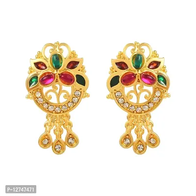 Admier gold plated brass floral design multi cz studded fashion stud earrings for girls women(ACER0271)