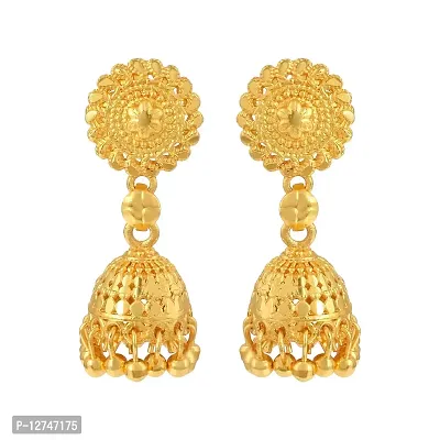 Admier Gold Plated Brass round design Small size Jhalar Jhumki Ethnic Traditional Earring for Women(ACER0238)-thumb0