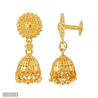 Admier Gold Plated Brass round design Small size Jhalar Jhumki Ethnic Traditional Earring for Women(ACER0238)-thumb2