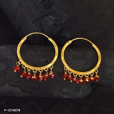 Admier Gold Plated Brass with red beads drop fashion Hoop Bali Earrrings For Girl Women(ACER0191)-thumb4